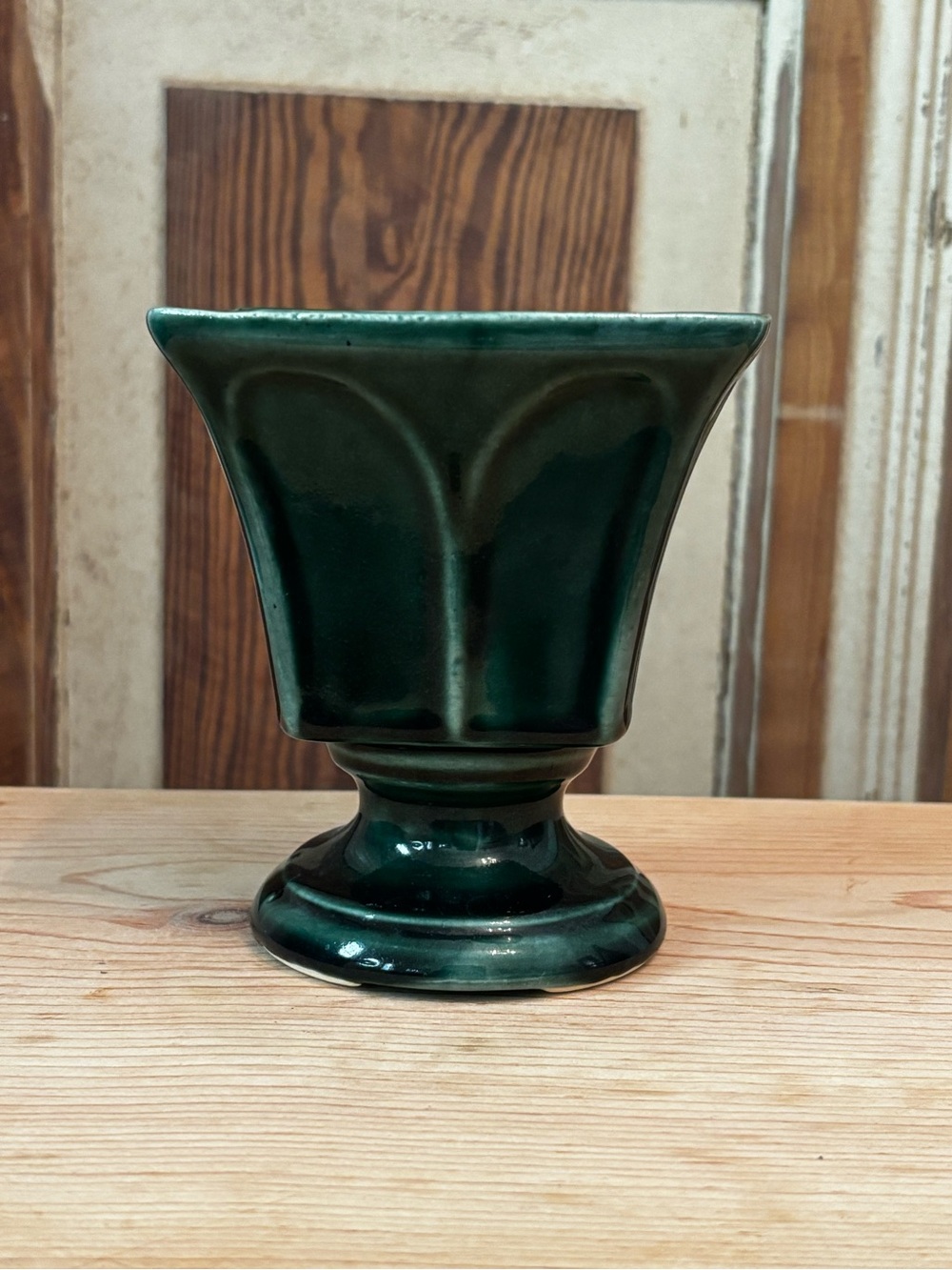 Vintage Emerald Green Ceramic Pedestal Vase